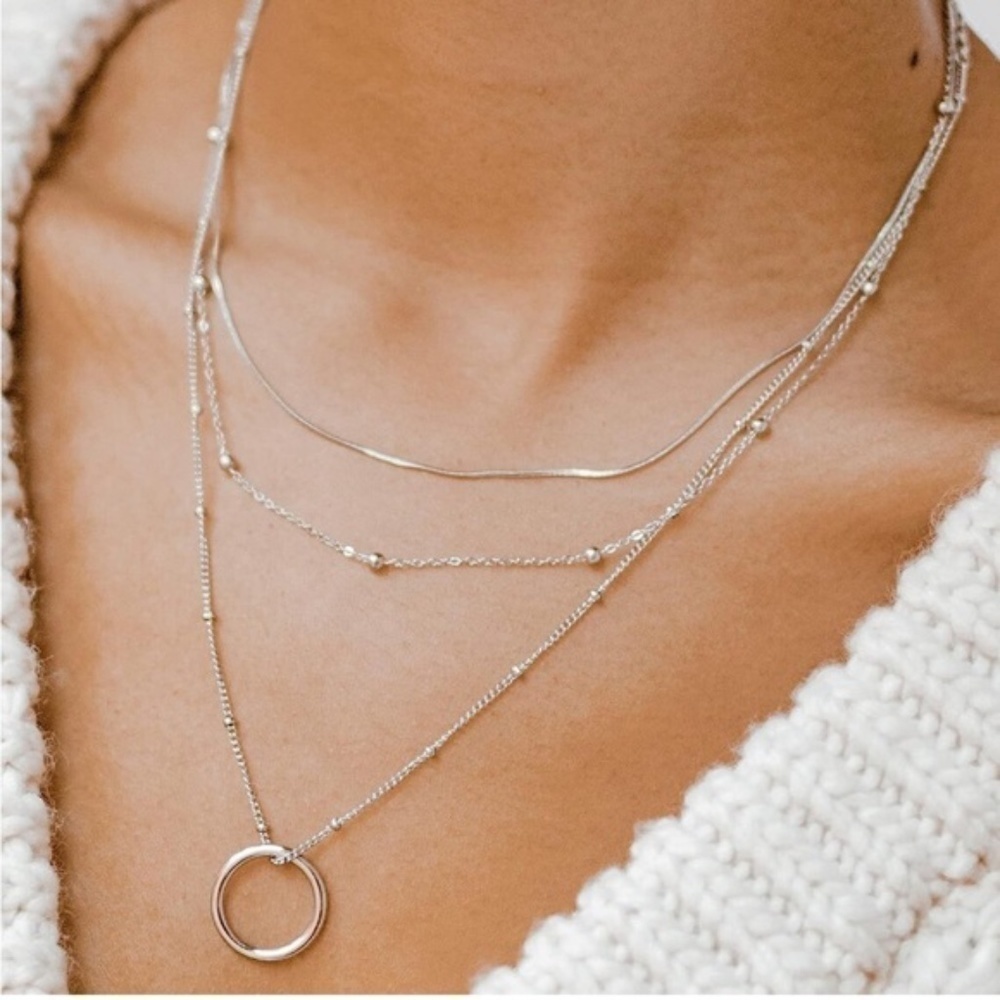 SILVER 14k Silver Plated 3pc Circle Beaded Necklace Set